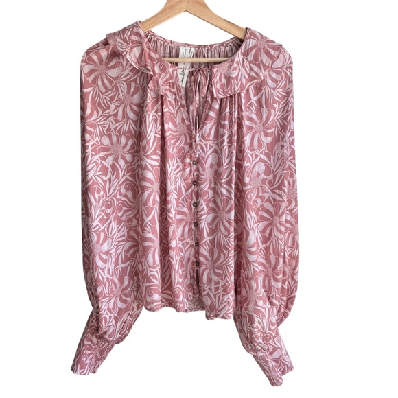 Anthropologie Florence Balducci Femme Collared Long Sleeve Blouse Size S Pink - Picture 4 of 9